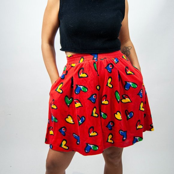 80s heart print swing shorts 3 M medium L large / oversized shorts / romantic sh - Picture 1 of 5